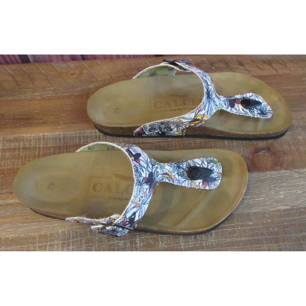 Calceo Womens T-Strap Sandals White Butterfly Floral Cork Footbed EU 42 US 11 - Picture 5 of 11